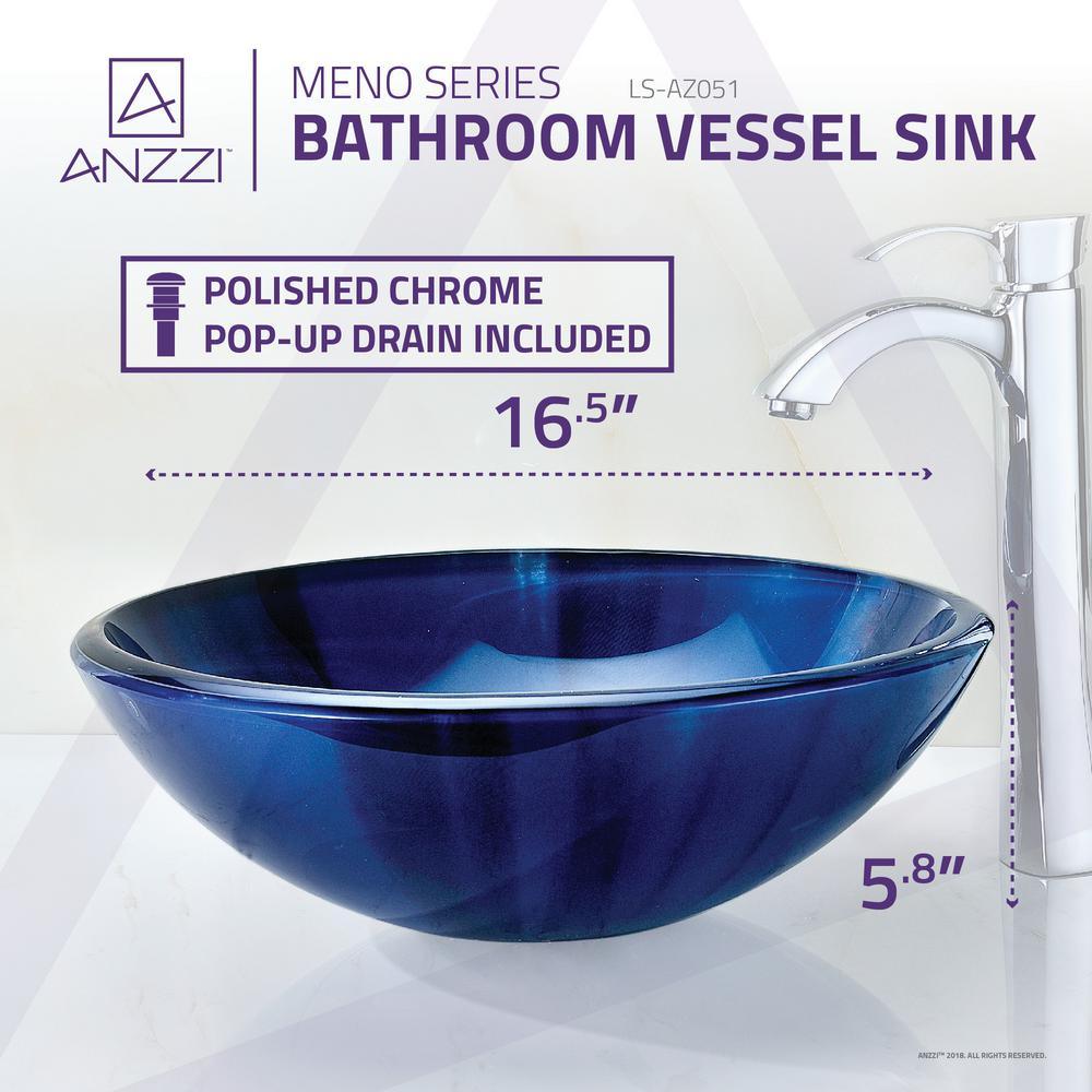 Meno Series Deco-Glass Vessel Sink in Lustrous Blue - Super Arbor