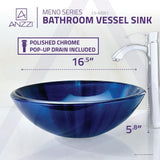 Meno Series Deco-Glass Vessel Sink in Lustrous Blue - Super Arbor