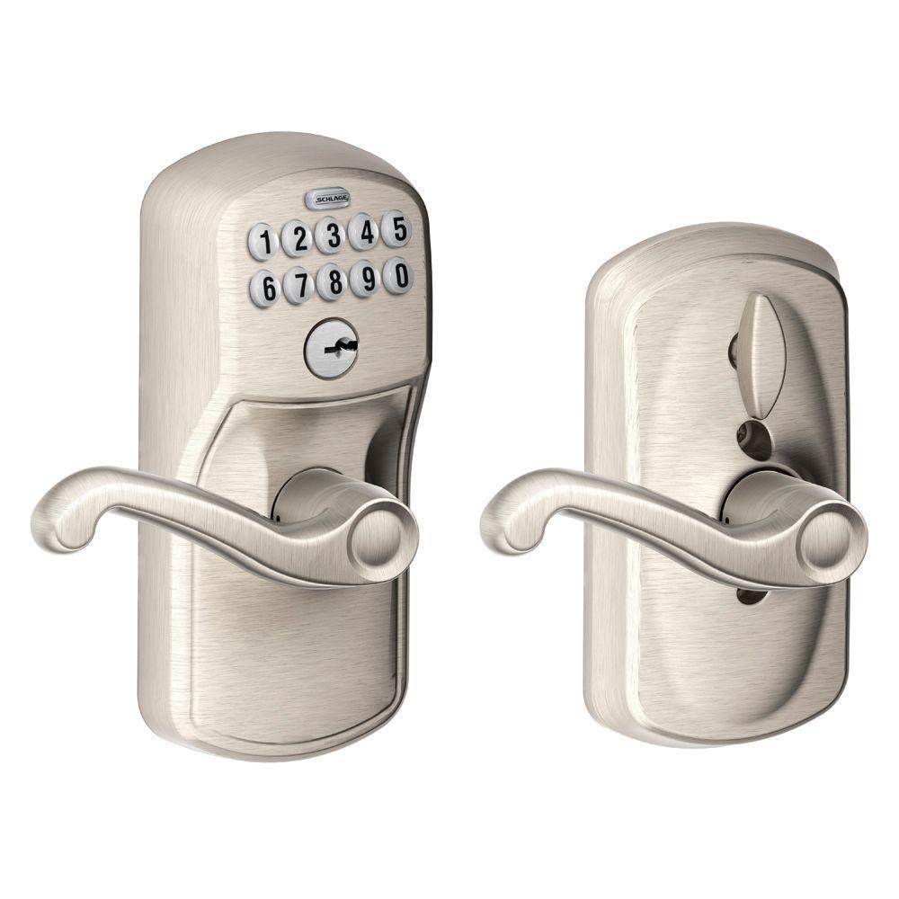 Plymouth Bright Brass Electronic Door Lock with Flair Door Lever Featuring Flex Lock - Super Arbor