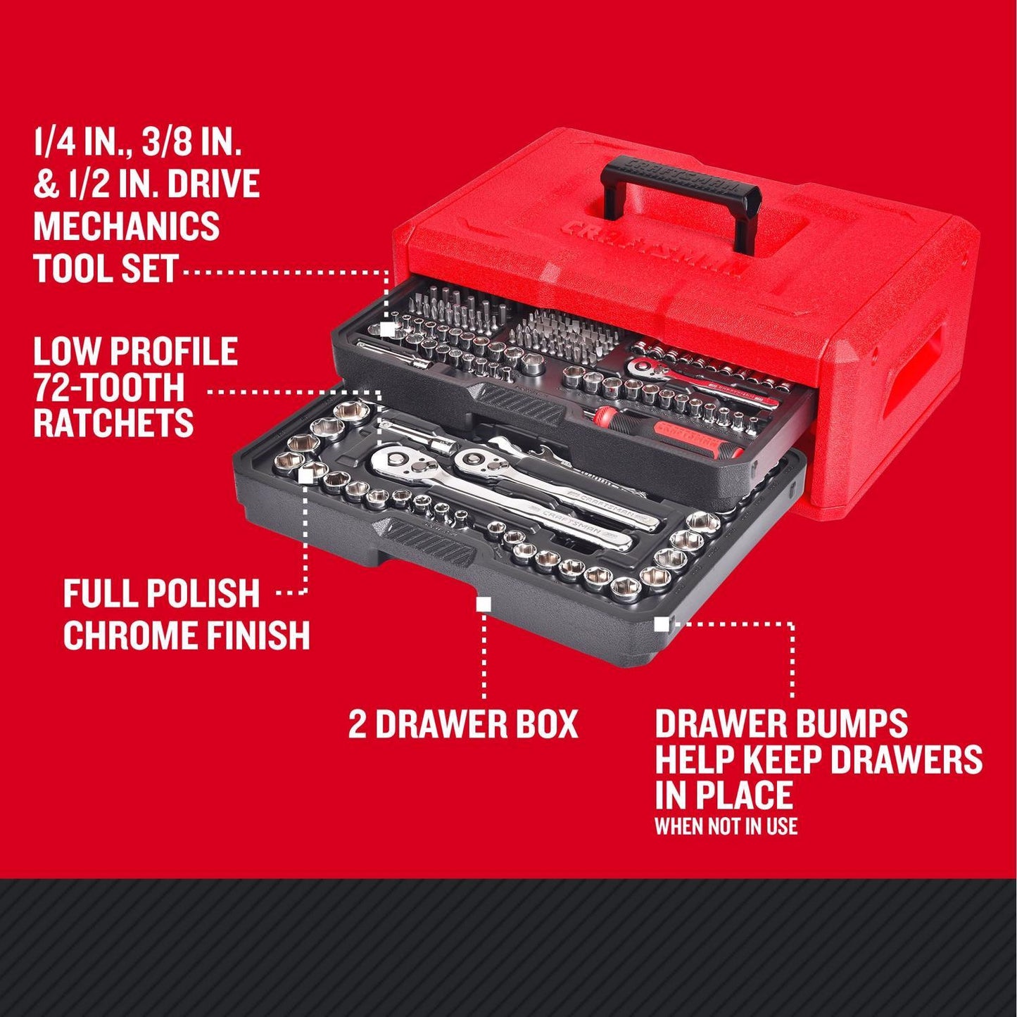 Craftsman 256-Piece SAE Mechanic's Tool Set with 1/4, 3/8, and 1/2 Inch Drives