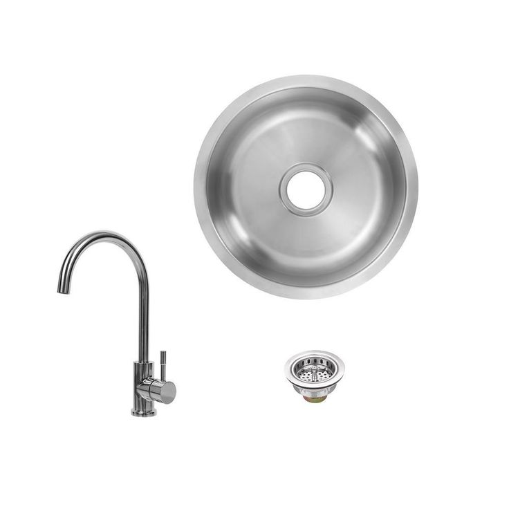 All-in-1 Undermount 18-Gauge Stainless Steel 16 in. 0-Hole Round Single Bowl Bar Sink with Gooseneck Kitchen Faucet