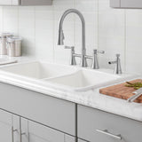 Selma 2-Handle Pull-Down Sprayer Bridge Kitchen Faucet with Soap Dispenser in Stainless Steel - Super Arbor