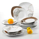 Nikita 18-Piece Casual Ivory White With Brown Lines Porcelain Dinnerware Set (Service for 6)