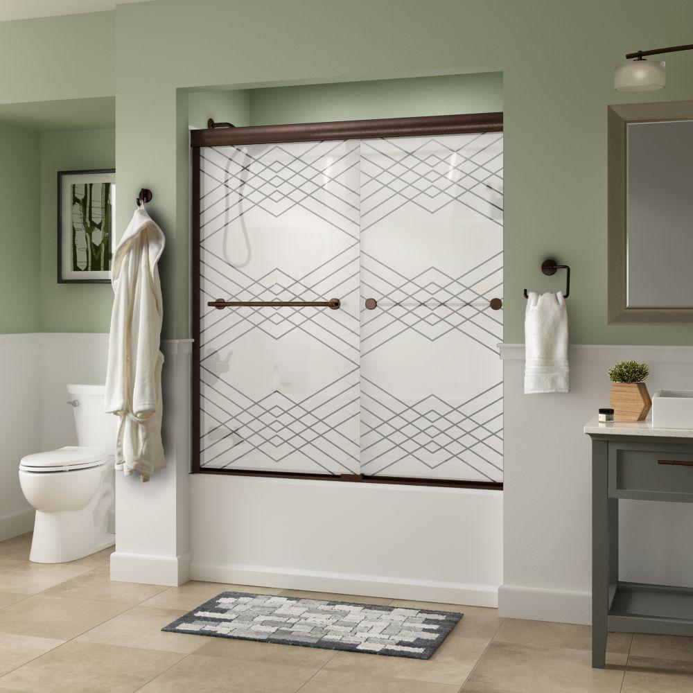 Lyndall 60 in. x 58-1/8 in. Semi-Frameless Traditional Sliding Bathtub Door in Chrome with Rain Glass - Super Arbor