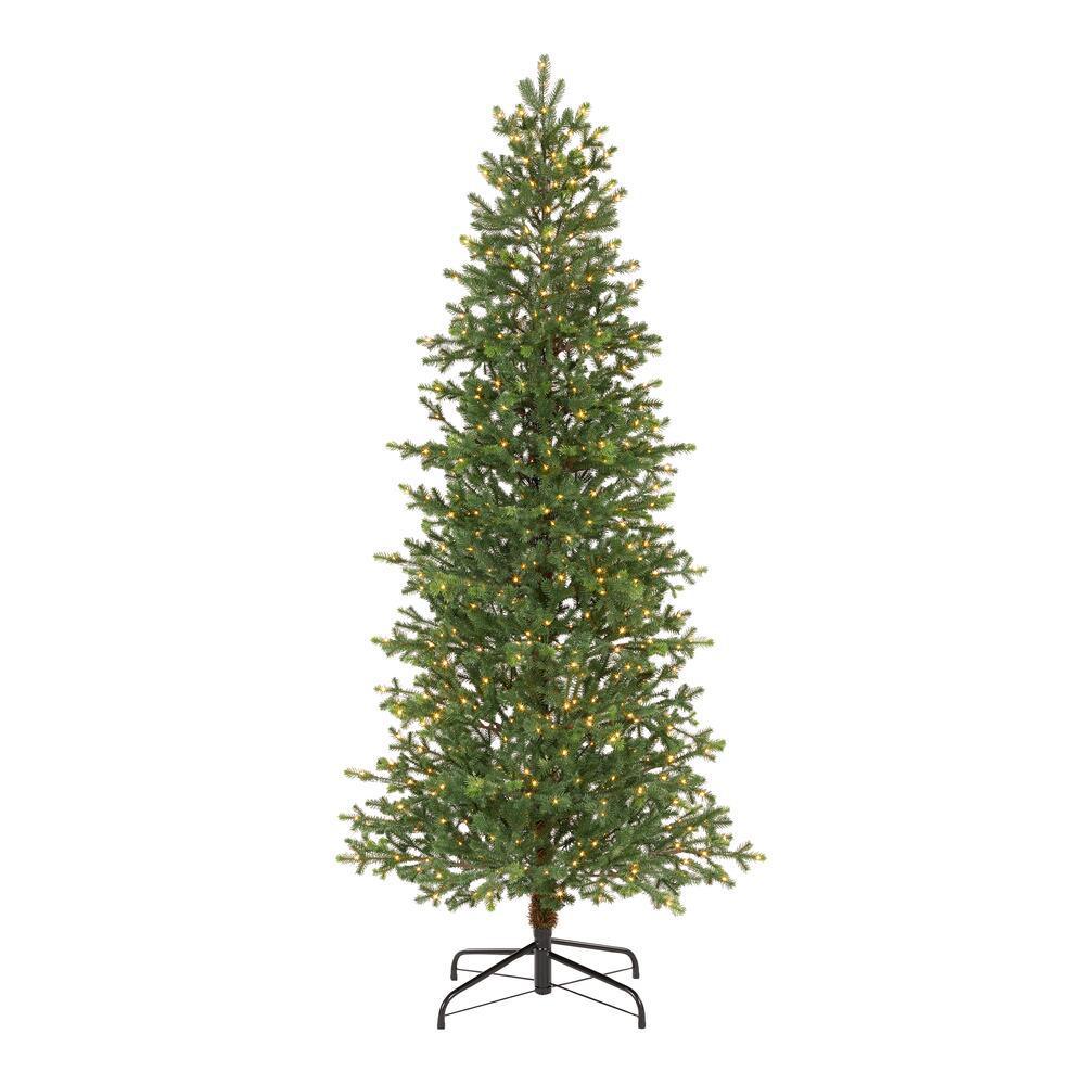7 ft Elegant Grand Fir Slim LED Pre-Lit Artificial Christmas Tree with Timer with 700 Warm White Lights - Super Arbor