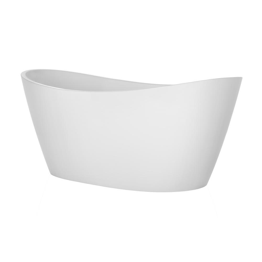 59 in. Free Standing Bathtub Streamline Stand Alone Flatbottom Acrylic Deep Soaking SPA Tubs for Adults in White - Super Arbor