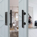 12 in. Black Ladder Pull and Flush Sliding Barn Door Handle Set (2-Pack) - Super Arbor