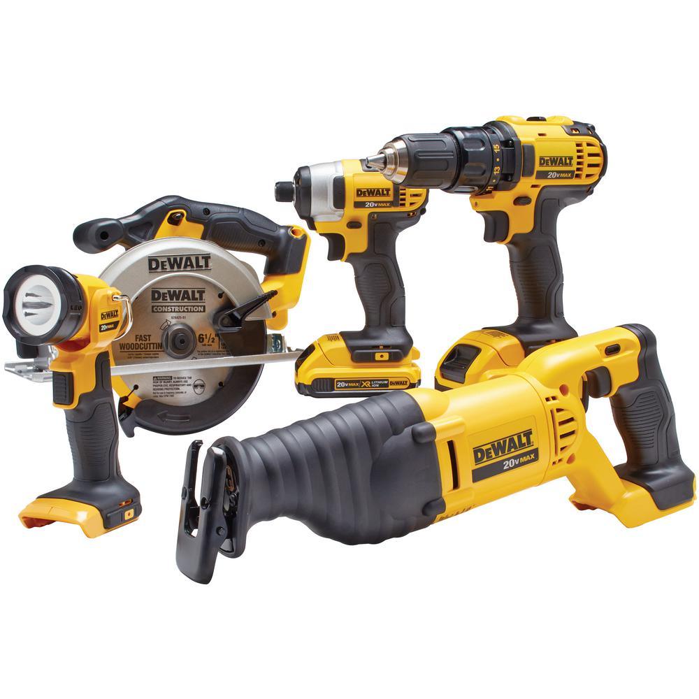 20-Volt MAX Lithium-Ion Cordless Combo Kit (5-Tool) with 2Ah and 4Ah Batteries and Tool Bag - Super Arbor
