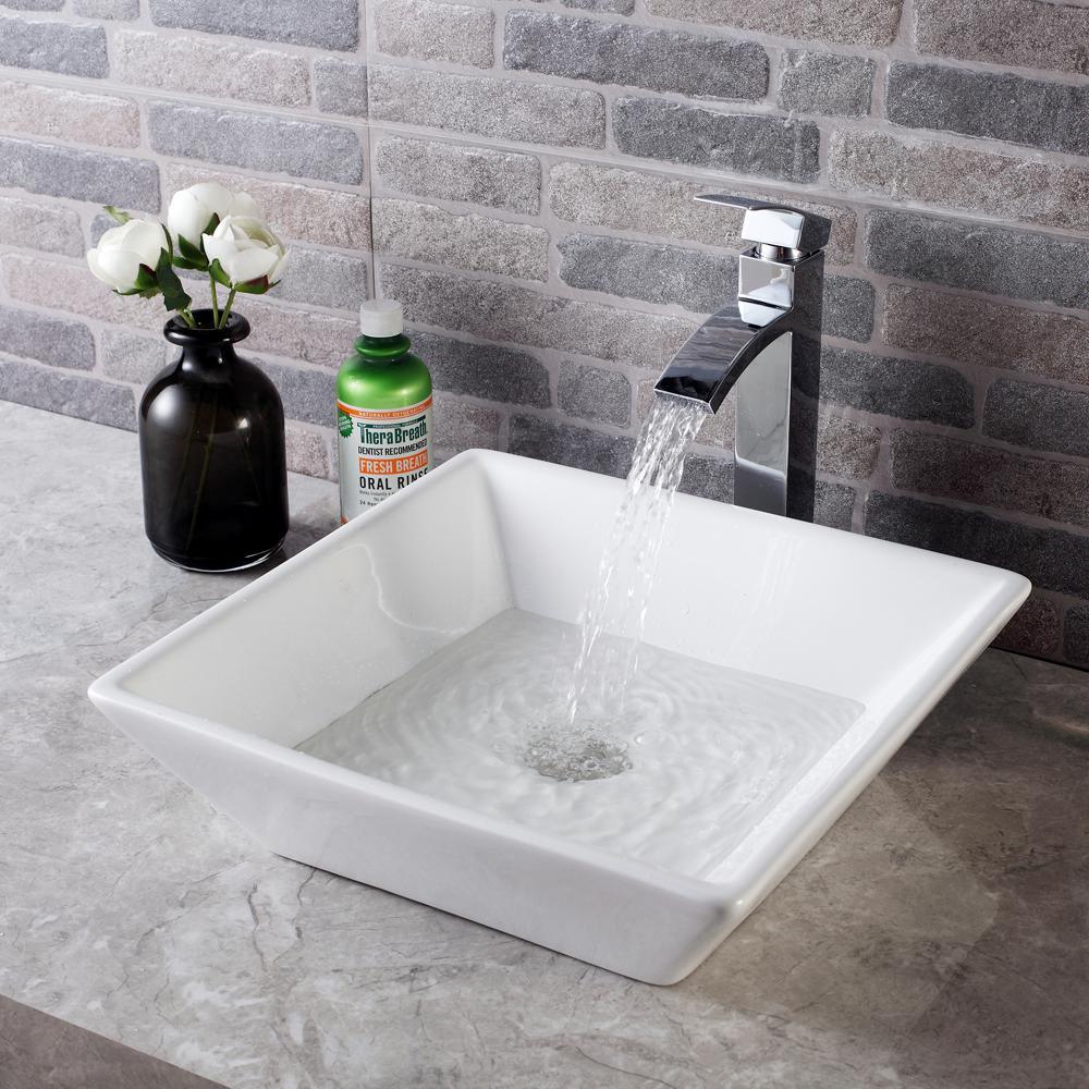 16 in. x 16 in. x 5 in. Vessel Sink in White Bathroom Ceramic Square Porcelain Sink - Super Arbor