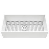 Matte Stone White Composite 33 in. Single Bowl Reversible Flat Farmhouse Apron-Front Kitchen Sink with Strainer - Super Arbor