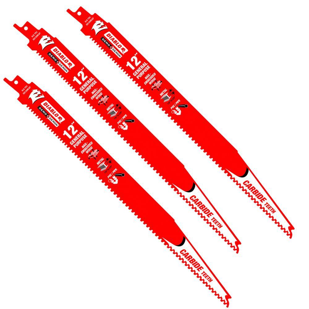 9 in. 6/9 TPI Demo Demon Carbide General Purpose Reciprocating Saw Blade (3-Pack) - Super Arbor