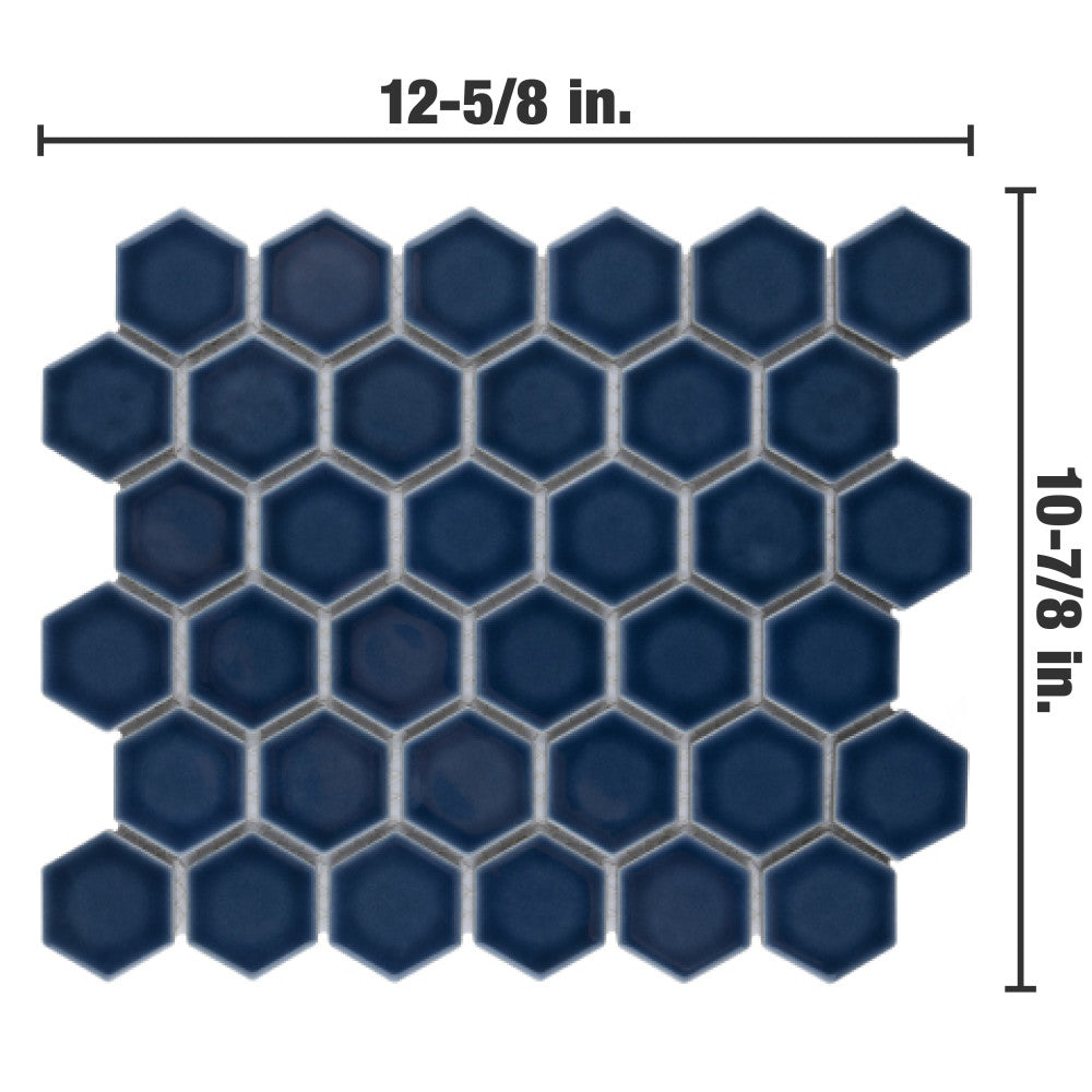 Merola Tile Hudson Due Hex 2 in. Denim Blue 11 in. x 12 in. Porcelain Mosaic (9.97 sq. ft. / Case)