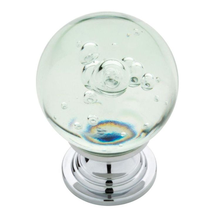 1-3/5 in. Satin Nickel with Clear Bubble Glass Round Cabinet Knob