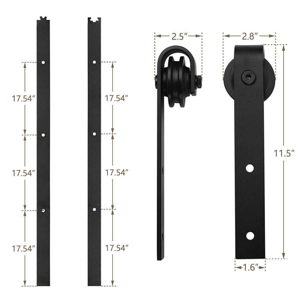 10 ft./120 in. Black Steel Sliding Barn Door Track and Hardware Kit for Double Doors with Floor Guide (J-Shape Hanger) - Super Arbor