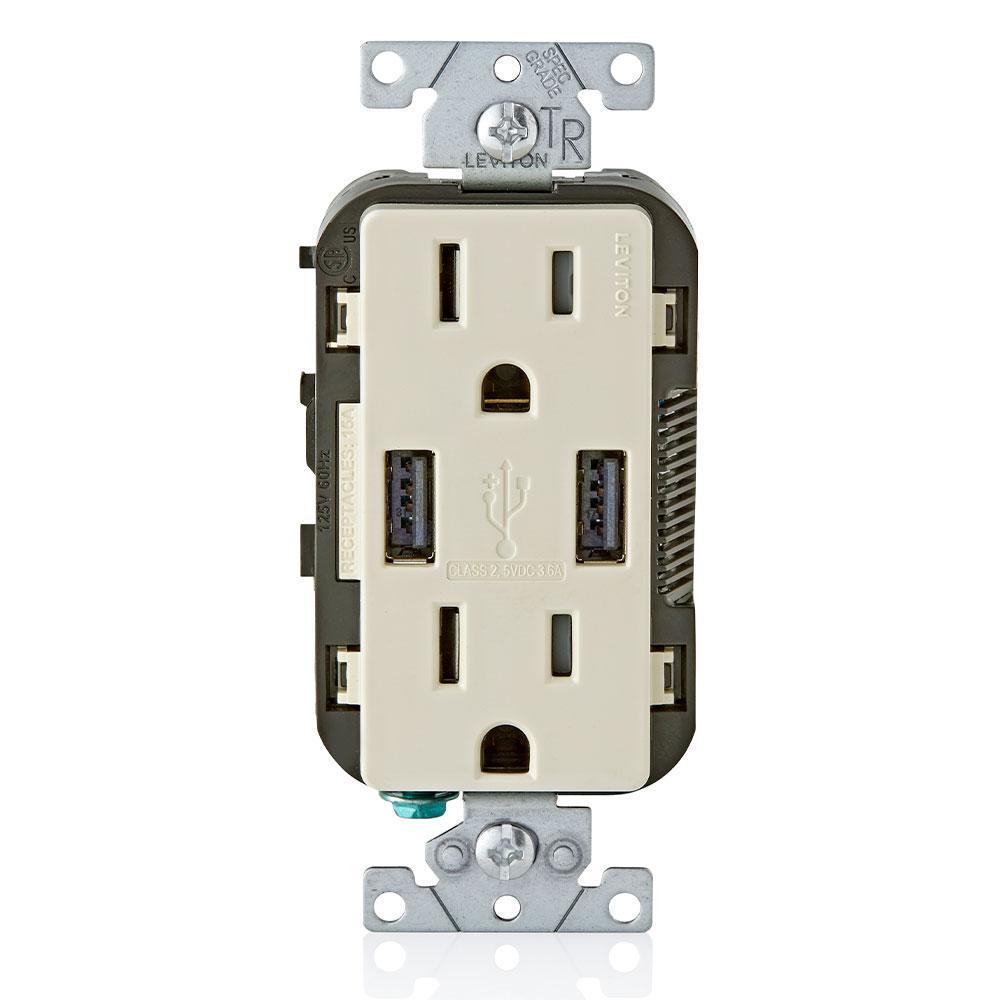 15 Amp Decora Combination Tamper Resistant Duplex Outlet and USB Charger, White (3-Pack) - Super Arbor