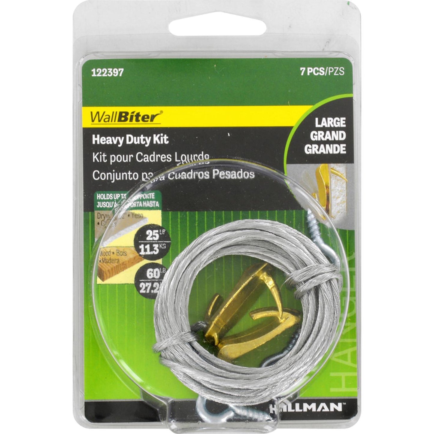 Hillman WallBiter Brass-Plated Heavy Duty Picture Hook Kit, 60 lb Capacity, 1 Pack