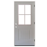 32 in. x 80 in. Premium Clear 4 Lite Plank Panel White Primed Steel Prehung Front Door - Super Arbor