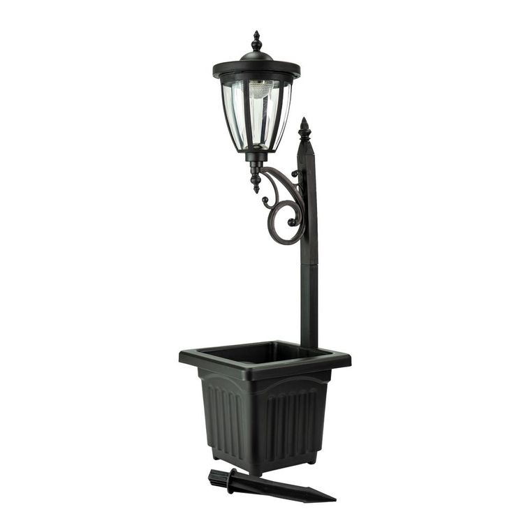 Kambria 29 in. Black Multi-Function Outdoor Solar Lamp Post and Planter