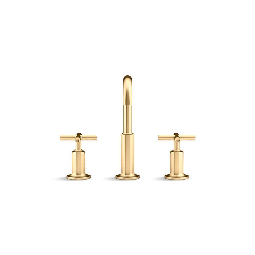 Purist 8 in. Widespread 2-Handle Mid-Arc Bathroom Faucet in Vibrant Modern Brushed Gold - Super Arbor