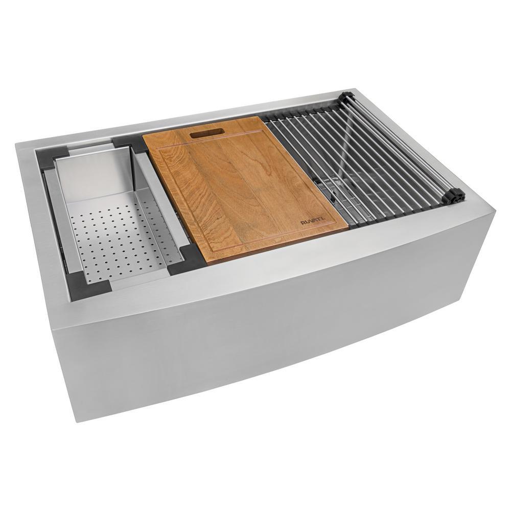 Apron-Front Stainless Steel 36 in. 16-Gauge Workstation Single Bowl Farmhouse Kitchen Sink - Super Arbor