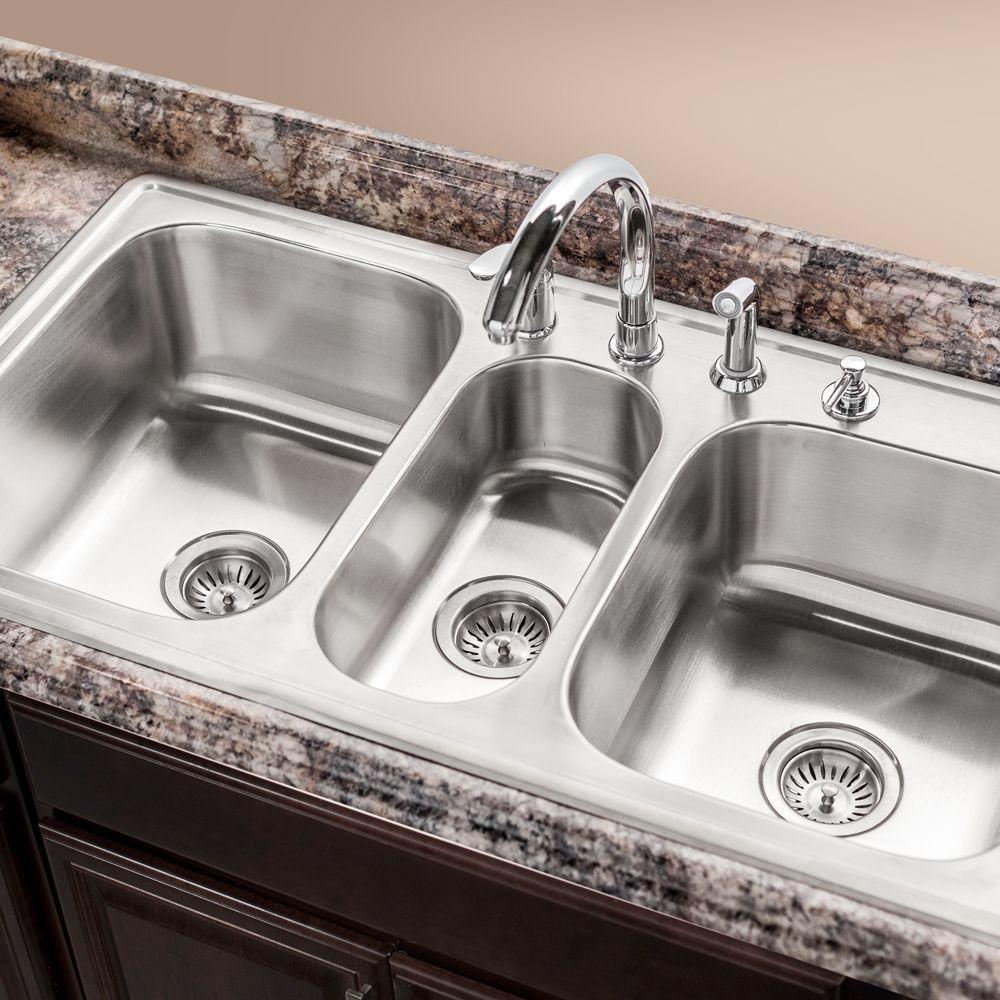 Premiere Gourmet Series Drop-In Stainless Steel 41 in. 4-Hole Triple Bowl Kitchen Sink - Super Arbor