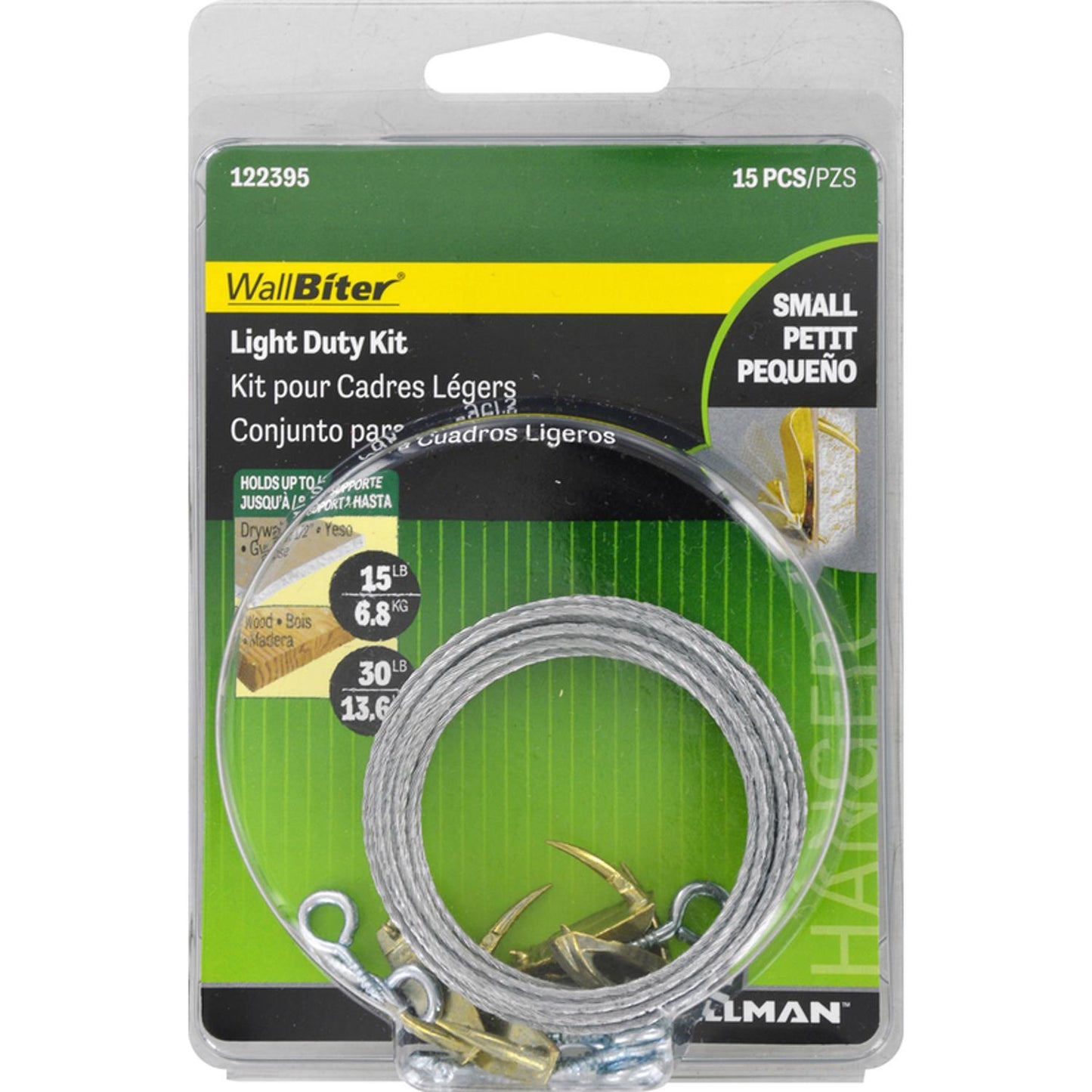 Hillman WallBiter Brass-Plated Silver Light Duty Picture Hook Kit, 30 lb, 5-Pack