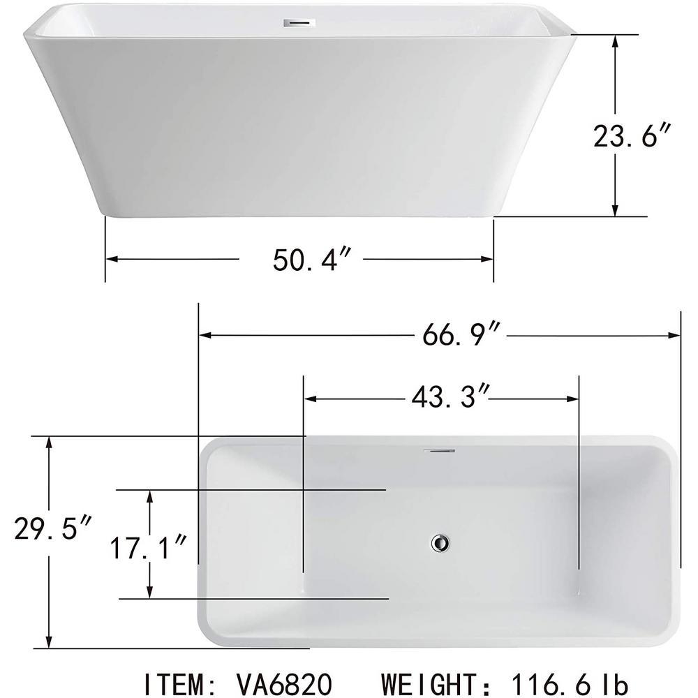 Nantes 67 in. Acrylic Flatbottom Freestanding Bathtub in White - Super Arbor