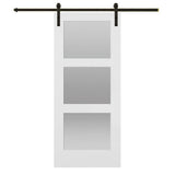 42 in. x 84 in. Shaker 3-Lite Frosted Glass Primed MDF Sliding Barn Door with Bent Strap Hardware Kit - Super Arbor