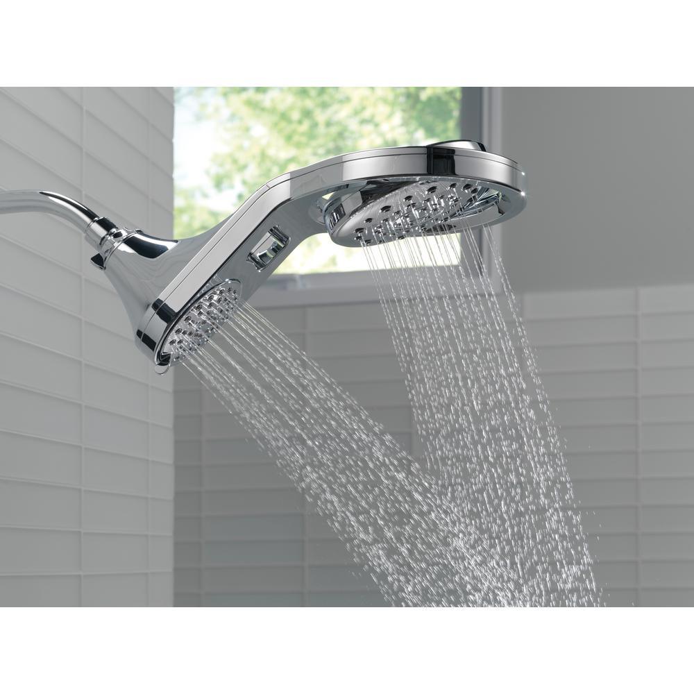 HydroRain Two-in-One 5-Spray 7.9 in. Double Wall Mount Fixed Shower Head in Chrome - Super Arbor