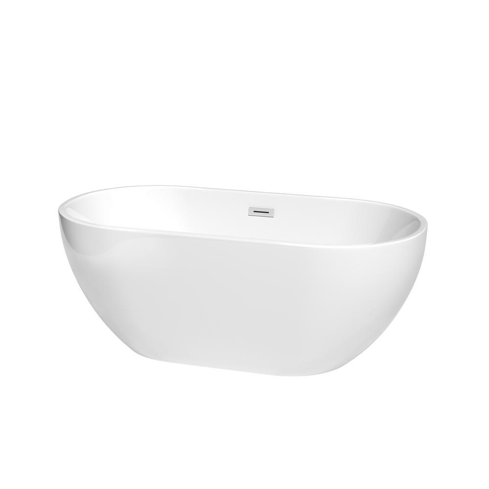 Brooklyn 60 in. Acrylic Flatbottom Bathtub in White with Polished Chrome Trim - Super Arbor