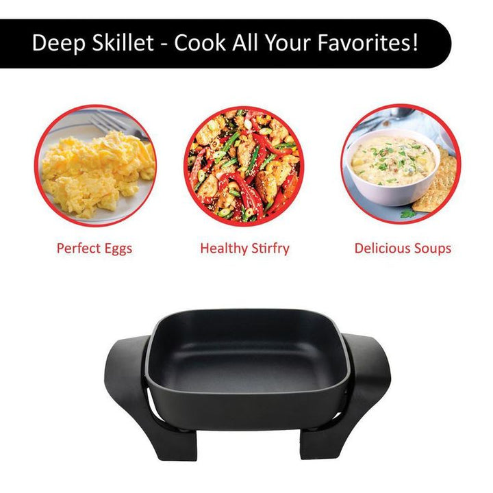 16 sq. in. Black Nonstick Electric Skillet with Glass Lid
