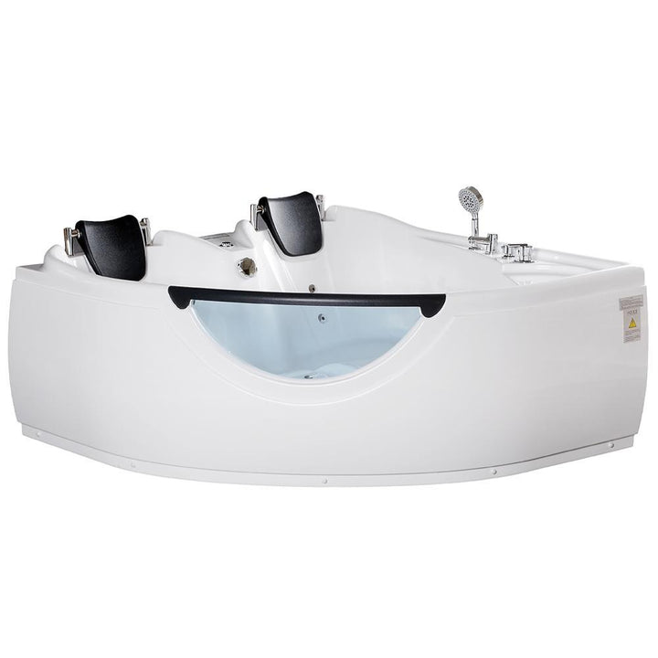 60 in. Center Drain Corner Alcove Whirlpool Bathtub in White - Super Arbor