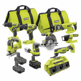 RYOBI ONE+ 18V Cordless 9‑Piece Combo Kit with (3) Batteries and 6‑Port SUPERCHARGER