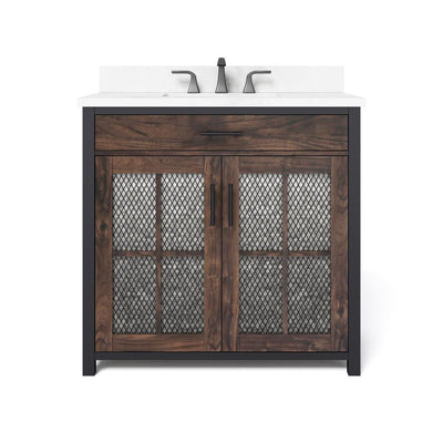 Drysdale 36 in. Wx 34.5 in. H Bath Vanity in Sable with Engineered Stone Vanity Top in Lgt Vein Carrera with White Basin - Super Arbor