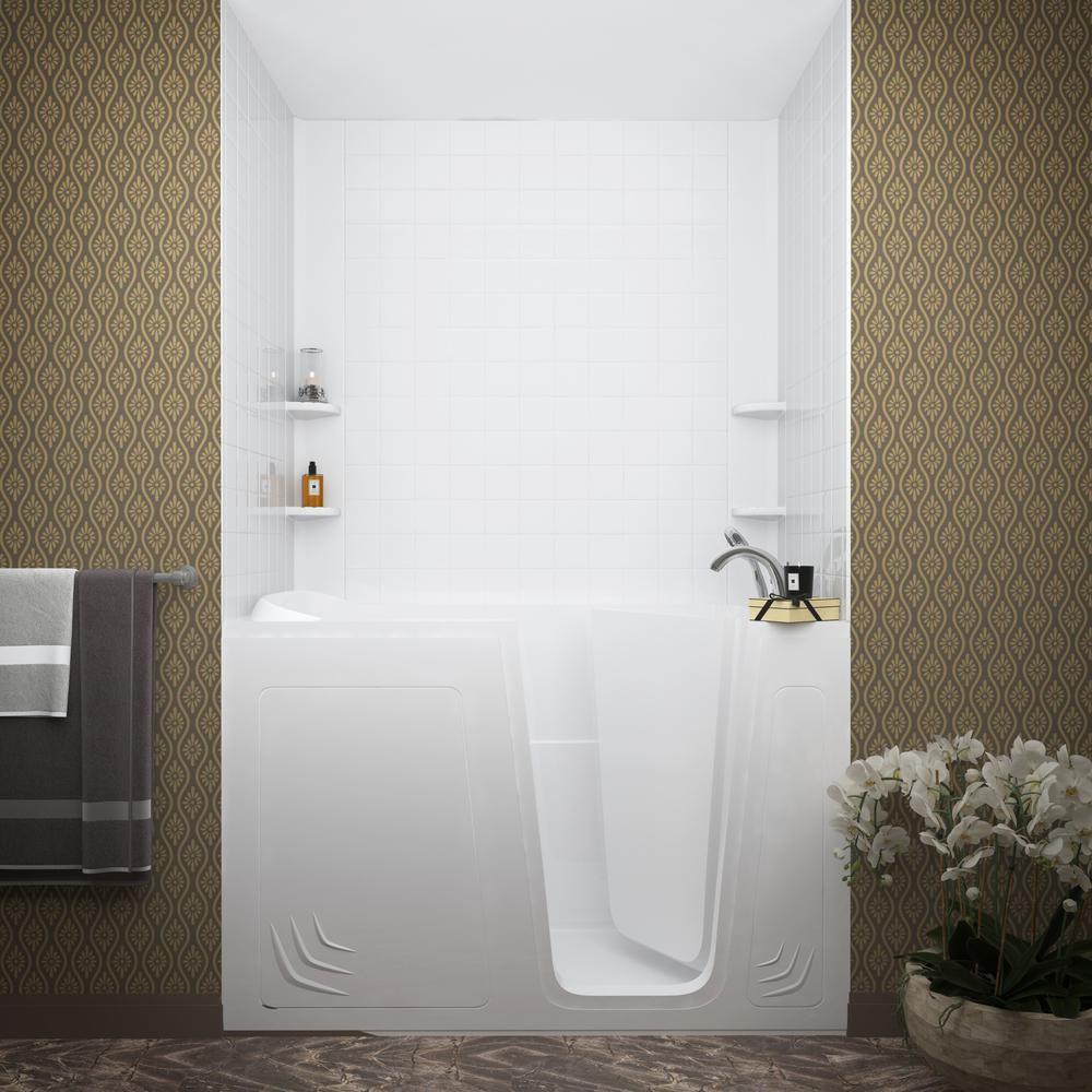 Rampart 5 ft. Walk-in Whirlpool and Air Bathtub with 4 in. Tile Easy Up Adhesive Wall Surround in White - Super Arbor