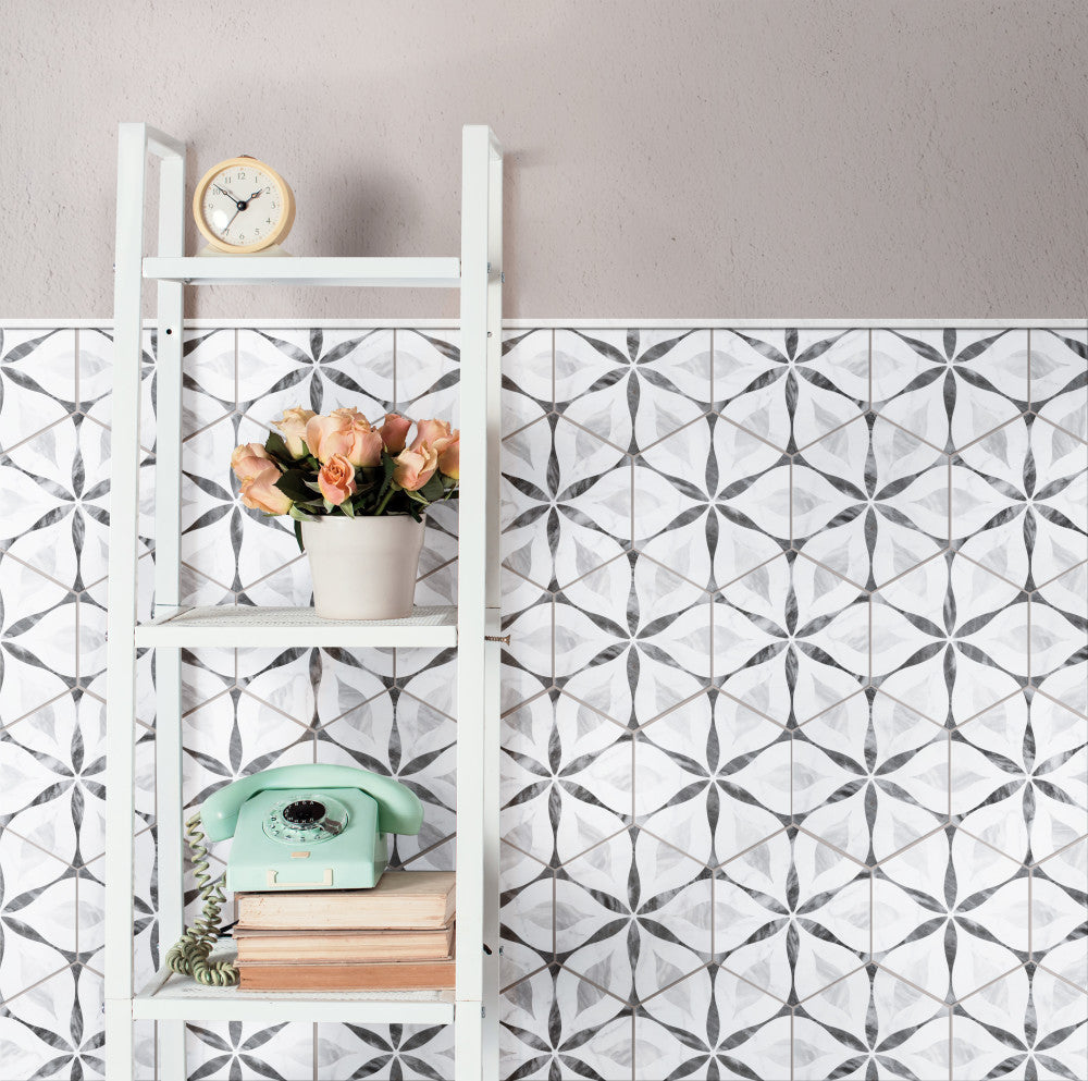 Merola Tile Classico Bardiglio Hexagon Flower 7 in. x 8 in. Porcelain Floor and Wall Tile (7.67 sq. ft. per case)