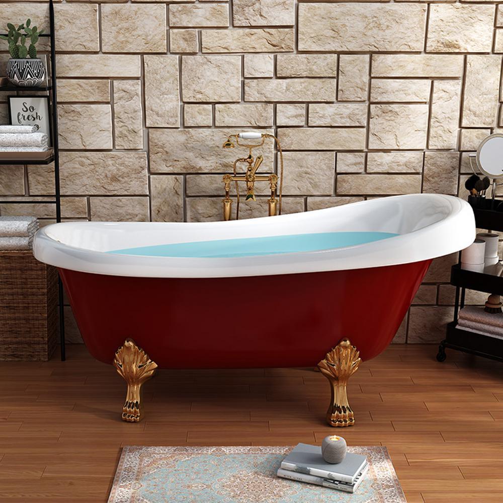 Laval 67 in. Acrylic Claw Foot Freestanding Bathtub in Red and White - Super Arbor