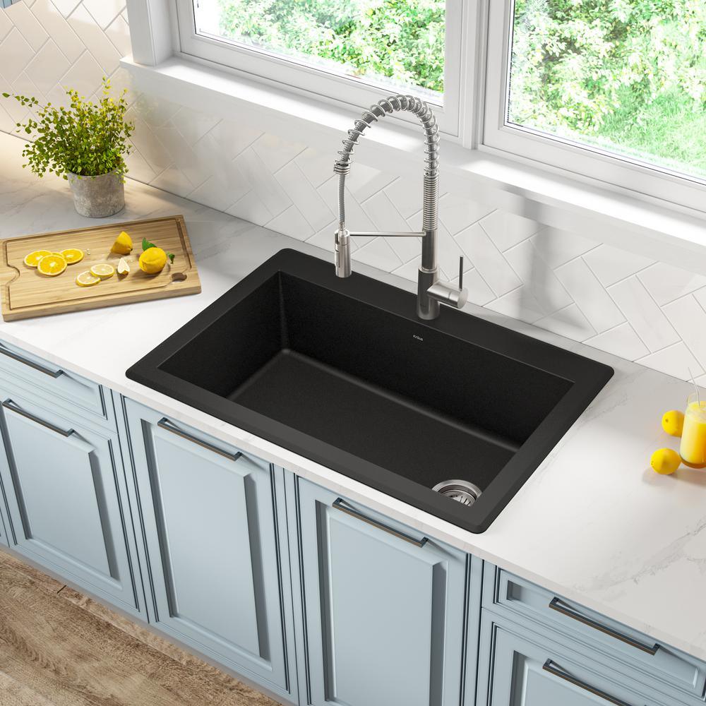 Forteza All-in-One Drop-In/Undermount Granite Composite 33 in. 1-Hole Single Bowl Kitchen Sink in Black - Super Arbor