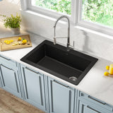 Forteza All-in-One Drop-In/Undermount Granite Composite 33 in. 1-Hole Single Bowl Kitchen Sink in Black - Super Arbor