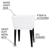 22.875 in. x 23.5 in. White 19 gal. Thermoplastic Utility Sink Kit with Black Metal Legs, P-Trap and Supply Lines - Super Arbor