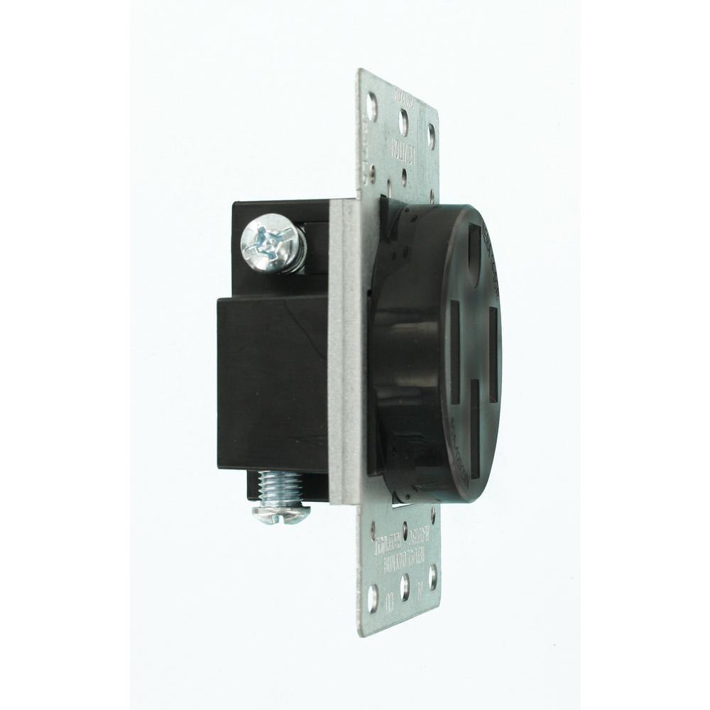 50 Amp Flush Mount Shallow Single Outlet, Black