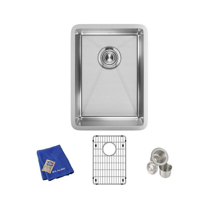 Crosstown Undermount Stainless Steel 14 in. Single Bowl Bar Sink with Bottom Grid and Drain