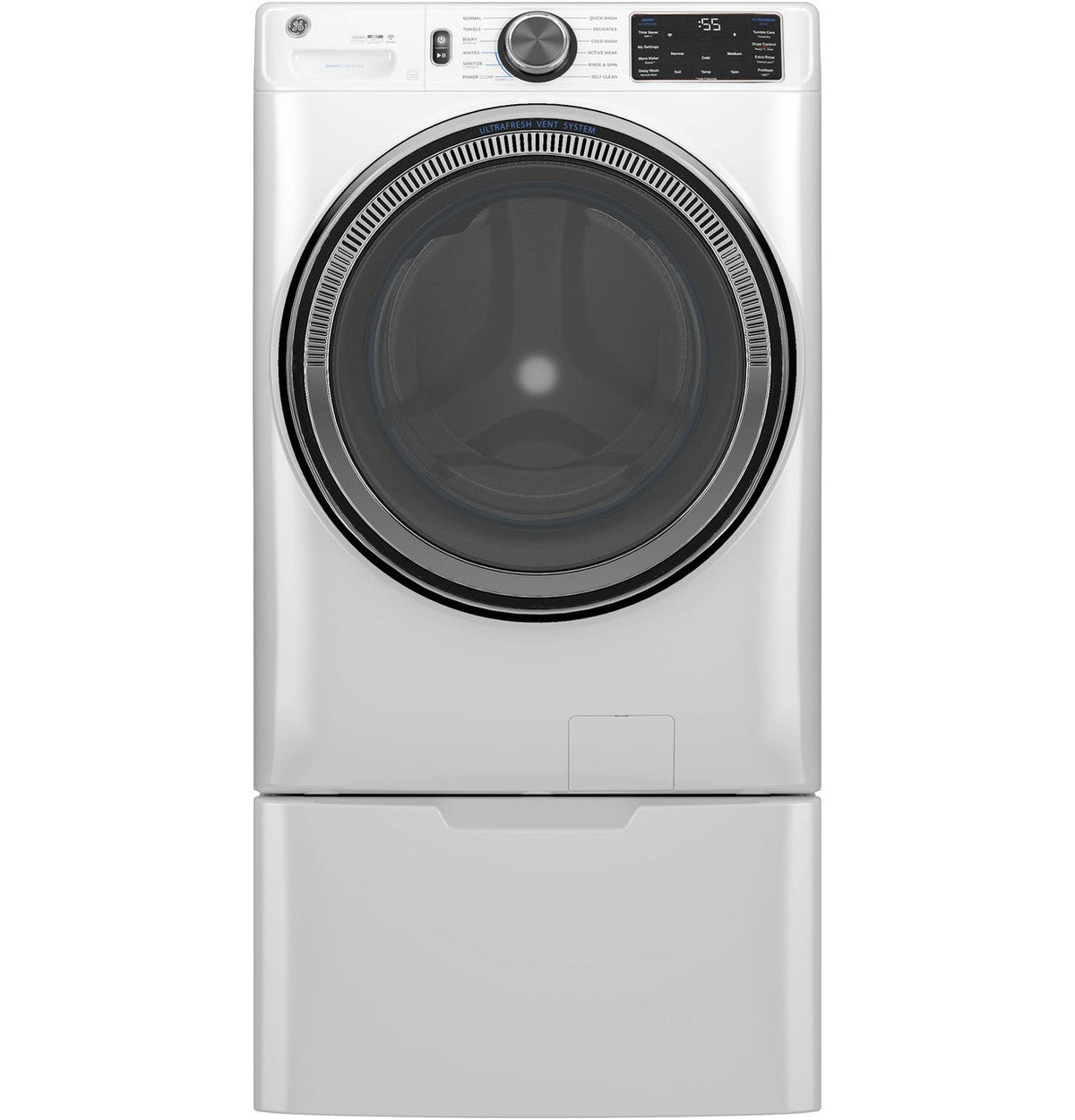 GE UltraFresh Vent System 5.0-cu ft Stackable Steam Cycle Front-Load Washer, White, ENERGY STAR (GFW655SSVWW)