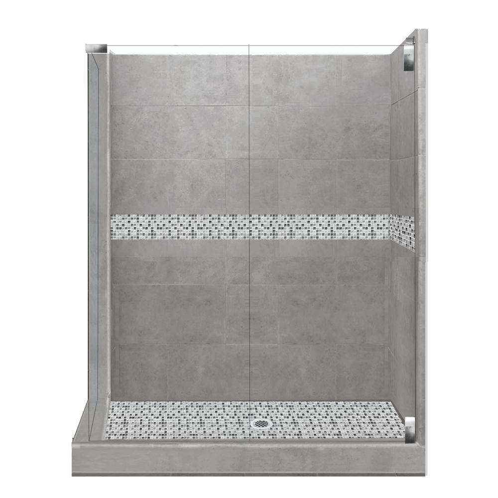 Newport Grand Hinged 42 in. x 48 in. x 80 in. Right-Hand Corner Shower Kit in Wet Cement and Black Pipe Hardware - Super Arbor