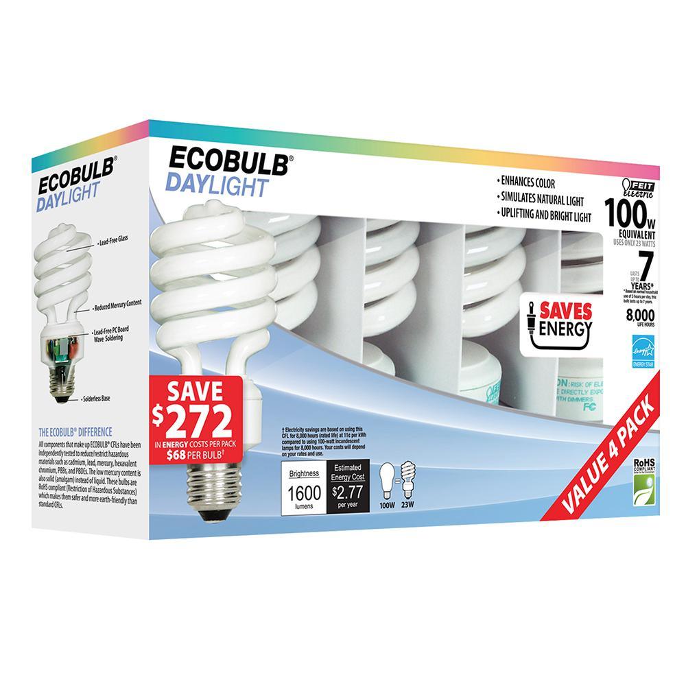100-Watt Equivalent T3 Spiral Non-Dimmable E26 Base Compact Fluorescent CFL Light Bulb, Daylight 5000K (24-Pack) - Super Arbor