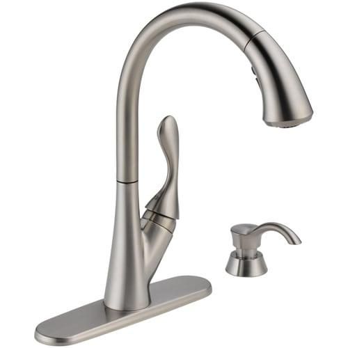 Delta Ashton Stainless 1-Handle Deck-Mount Pull-Down Handle Kitchen Faucet (Deck Plate Included)