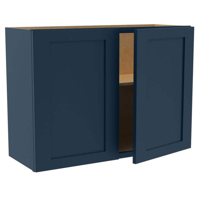 Home Decorators Collection Newport 33 in. W x 12 in. D x 24 in. H Assembled Plywood Wall Bridge Kitchen Cabinet in Mythic Blue with Soft Close