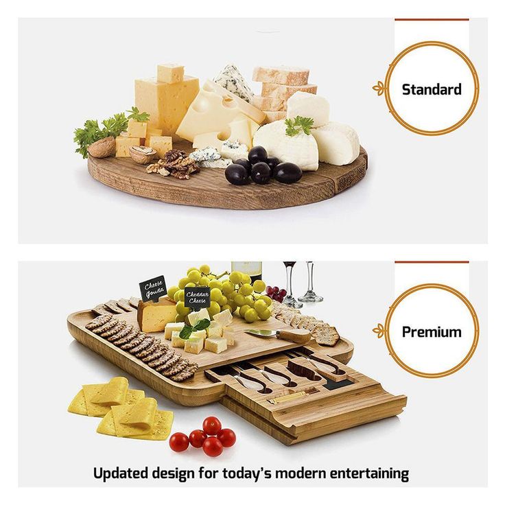 Bamboo Cheese Board and Cutlery Set with Slide Out Drawer