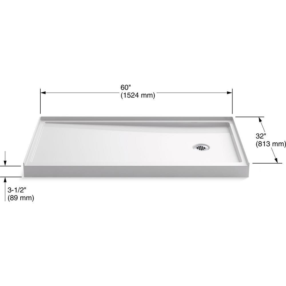 Rely 60 in. x 32 in. Single Threshold Shower Base with Right-Hand Drain in White - Super Arbor