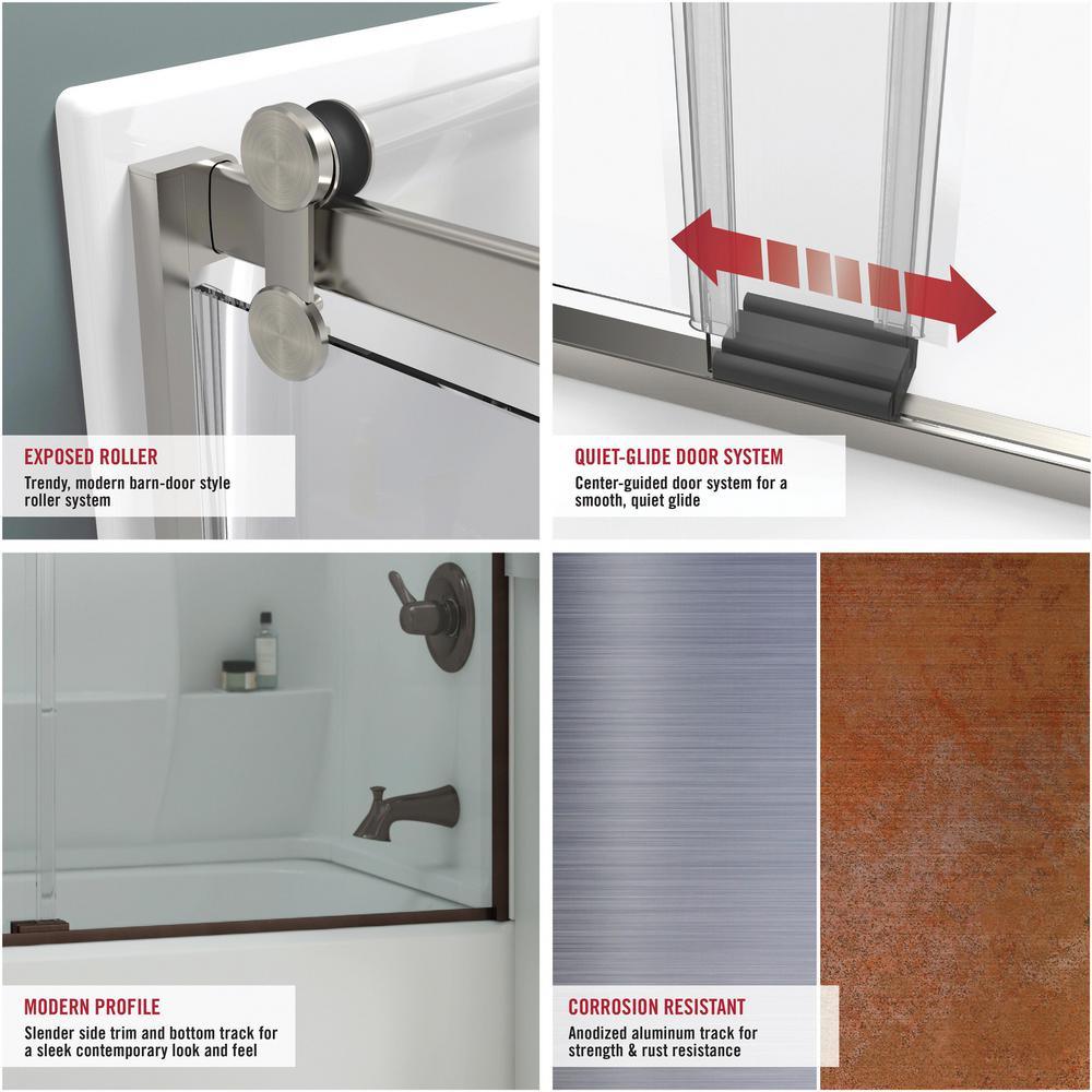 Simplicity 60 x 58-3/4 in. Frameless Contemporary Sliding Bathtub Door in Bronze with Clear Glass - Super Arbor